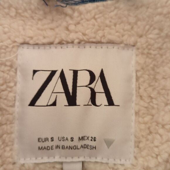 Zara light wash denim jean jacket with white cream sherpa lining - Picture 5 of 6